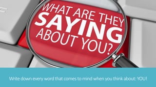 Write downevery word thatcomes to mindwhenyouthinkabout:YOU!
 