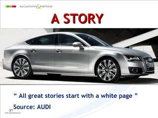 “ All great stories start with a white page ”
Source: AUDI21
A STORYA STORY
 