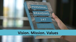 Personal	Life	Mission	
=	
What	do	you	need	to	DO	in	order	to	
reach	your	vision	
#personalbranding247	@ideasandrew	
 