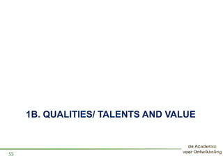 1B. QUALITIES/ TALENTS AND VALUE
55
 