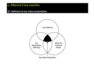 c. Afferma il tuo marchio
21. Definisci la tua value proposition.
 