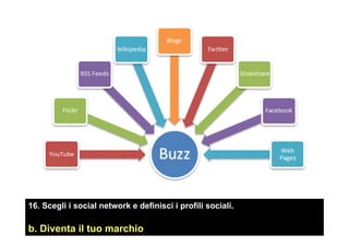 16. Scegli i social network e definisci i profili sociali.
b. Diventa il tuo marchio
 