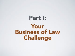 Your
Business of Law
Challenge
Part I:
 