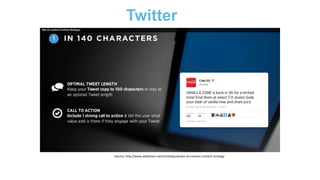 Twitter
Source: http://www.slideshare.net/christelquek/win-at-content-content-strategy
 