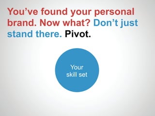 You’ve found your personal
brand. Now what? Don’t just
stand there. Pivot.


             Your
            skill set
 
