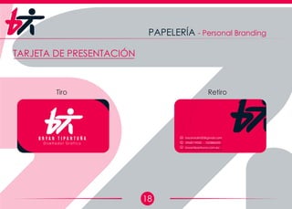 18
PAPELERÍA - Personal Branding
TARJETA DE PRESENTACIÓN
D i s e ñ a d o r G r á f i c o
B r y a n T i p a n t u ñ a
Tiro Retiro
bryanstalin00@gmail.com
0968719000 - 022886000
bryantipantuna.com.ec
 