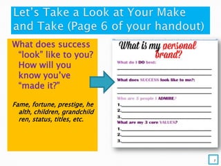 What does success
“look” like to you?
How will you
know you’ve
“made it?”
Fame, fortune, prestige, he
alth, children, grandchild
ren, status, titles, etc.
7
 