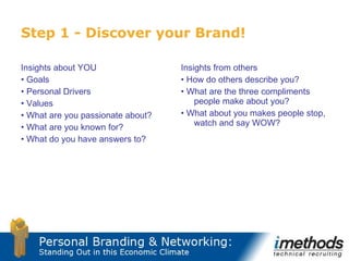 Step 1 - Discover your Brand! <ul><li>Insights about YOU  </li></ul><ul><li>•  Goals </li></ul><ul><li>•  Personal Drivers...