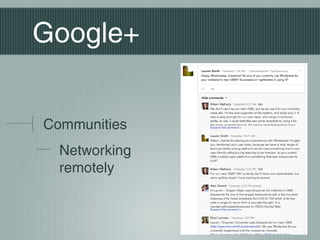 Google+
Communities
Networking
remotely

 