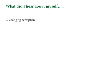 What did I hear about myself…..


1. Changing perception
 