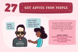27 GET ADVICE FROM PEOPLEGET ADVICE FROM PEOPLE
HEY RYAN!
CAN I GET
SOME ADVICE
FROM YOU?
SURE!
HAPPY
TO HELP.
RYAN
BABENZ...