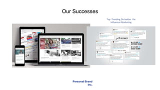 Our Successes
Personal Brand
Inc.
Top Trending On twitter Via
Influencer Marketing
 