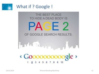 What if ? Google !
16/11/2014 Personal Branding Workshop 12
 