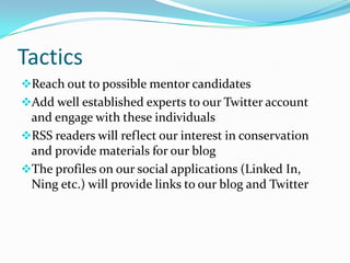 We will use a two-pronged approach. Kate will focus on business and government, while Andrea will focus on the non-profit community  