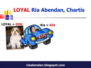 Ria =  KIA LOYAL   Ria Abendan, Chartis LOYAL =  DOG 