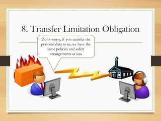 8. Transfer Limitation Obligation
Don’t worry, if you transfer the
personal data to us, we have the
same policies and safety
arrangements as you
 