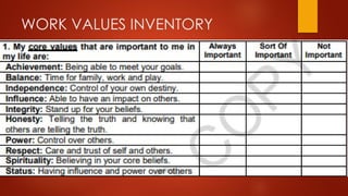 WORK VALUES INVENTORY
 