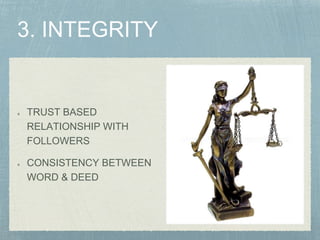 TRUST BASED
RELATIONSHIP WITH
FOLLOWERS
CONSISTENCY BETWEEN
WORD & DEED
 
