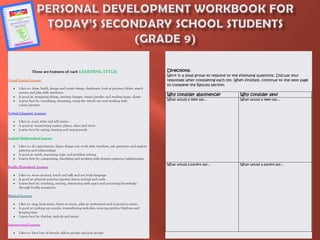 Personal development workbooks (grades 7 - 9) | PPS