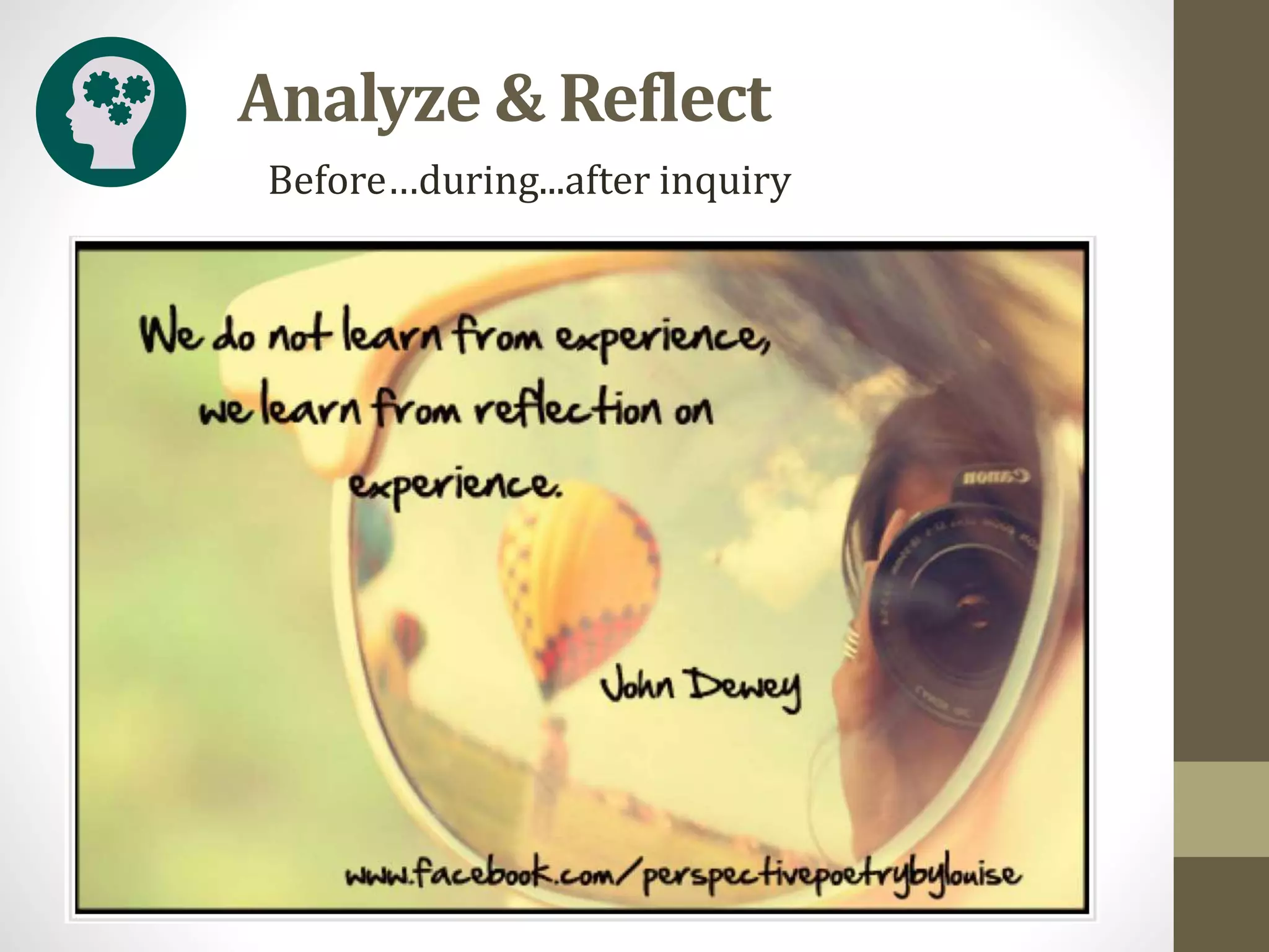 Analyze & Reflect
Before…during...after inquiry
 