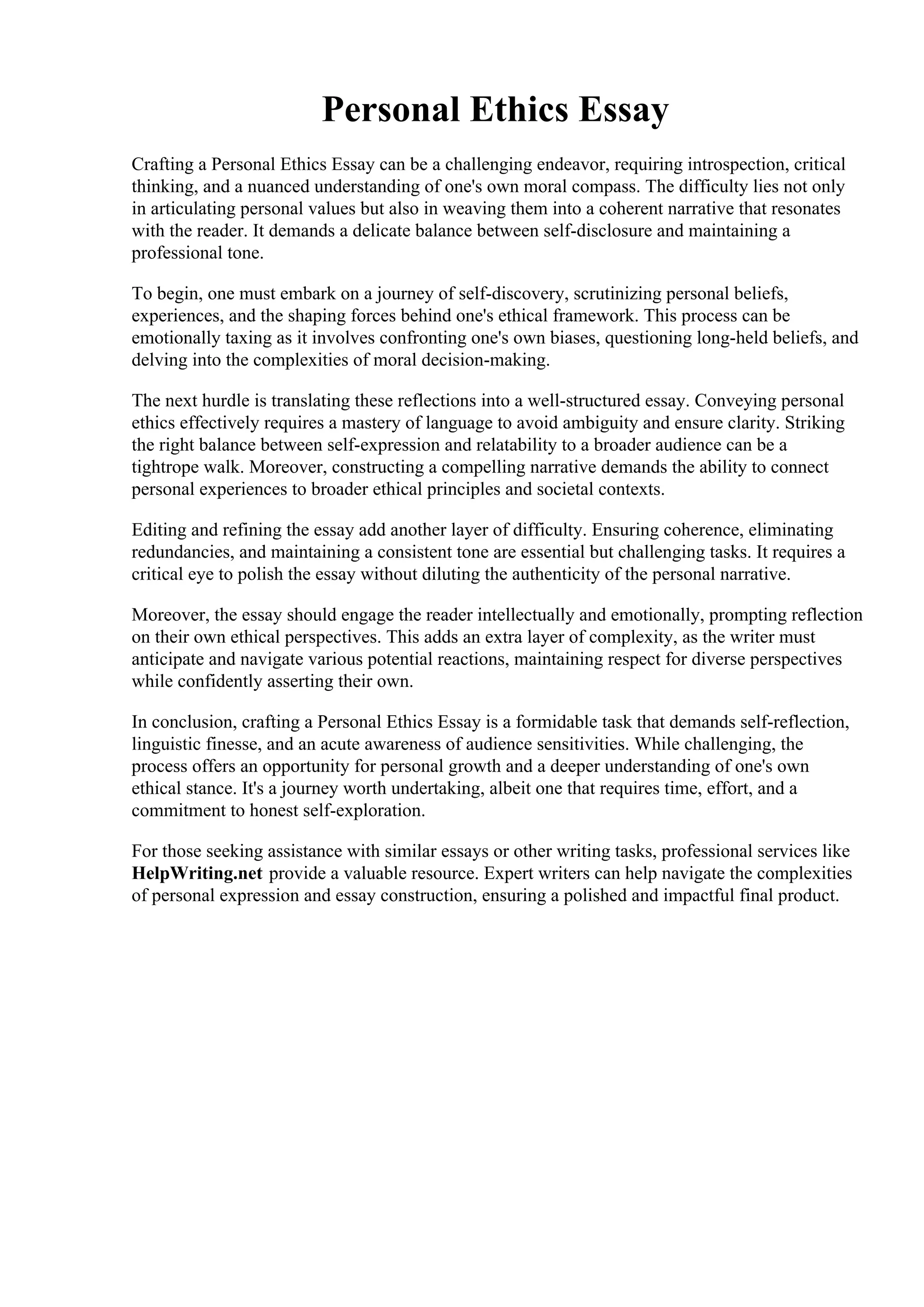 Personal Ethics Essay | PDF