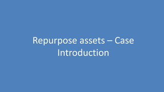 122
Repurpose assets – Case
Introduction
 