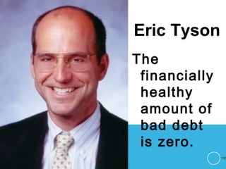 Eric Tyson
The
financially
healthy
amount of
bad debt
is zero.
112
 