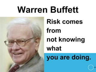 Warren Buffett
Risk comes
from
not knowing
what
you are doing.
200
 