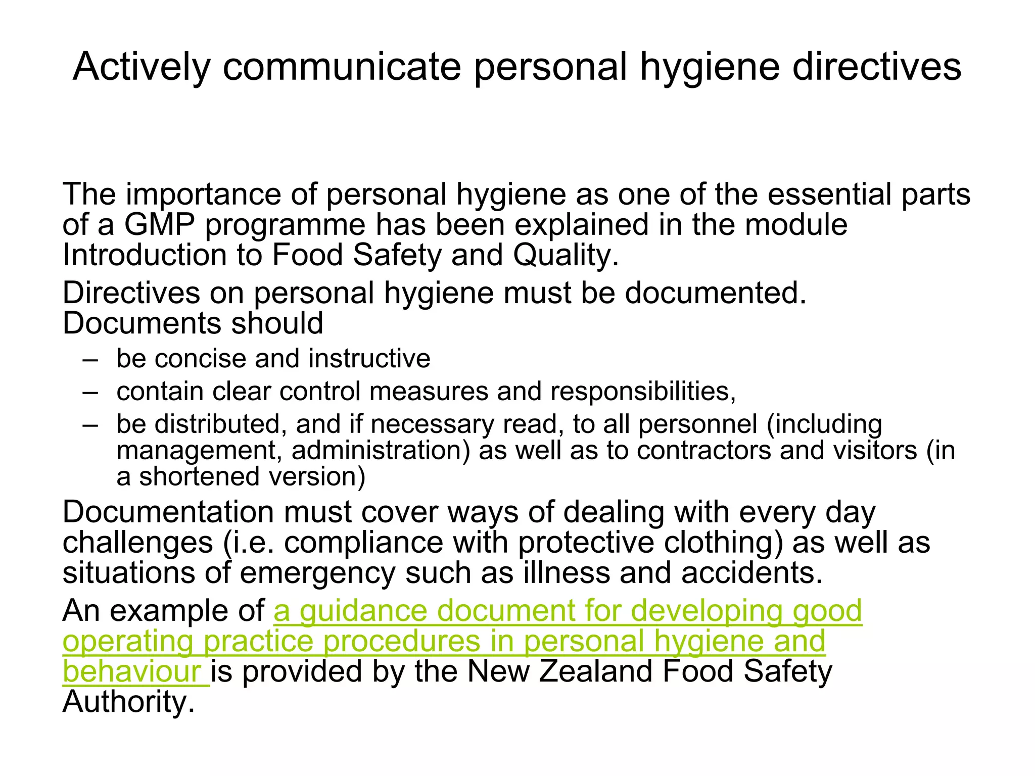 Personal Hygiene in Food Production | PDF
