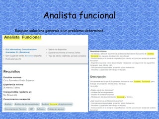 Analista funcional
Busquen solucions generals a un problema determinat.
 