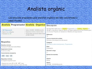 Analista orgànic
Les solucions proposades pels analistes orgànics són més concretades o
especificades.
 