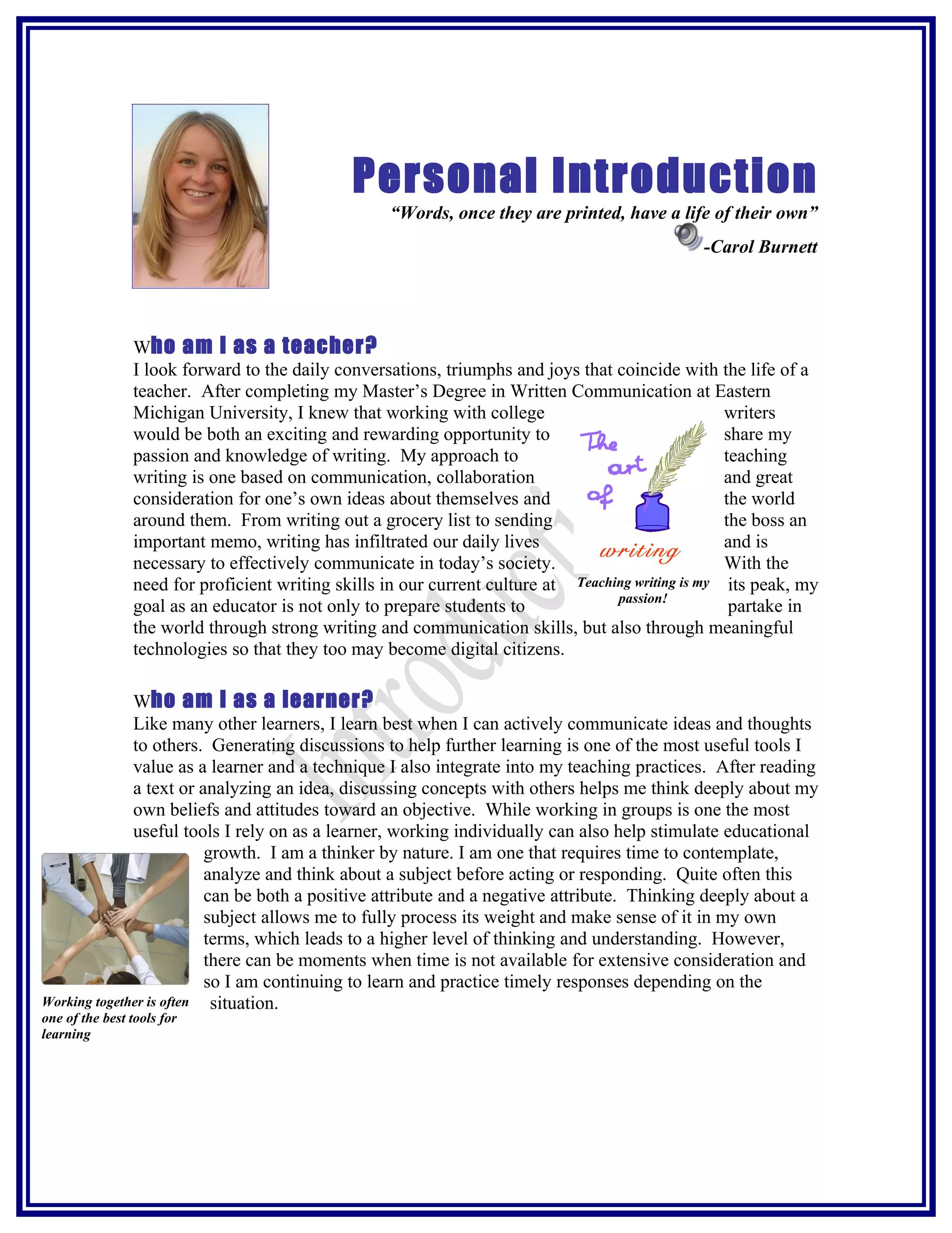 Personal Introduction Document In Word | PDF
