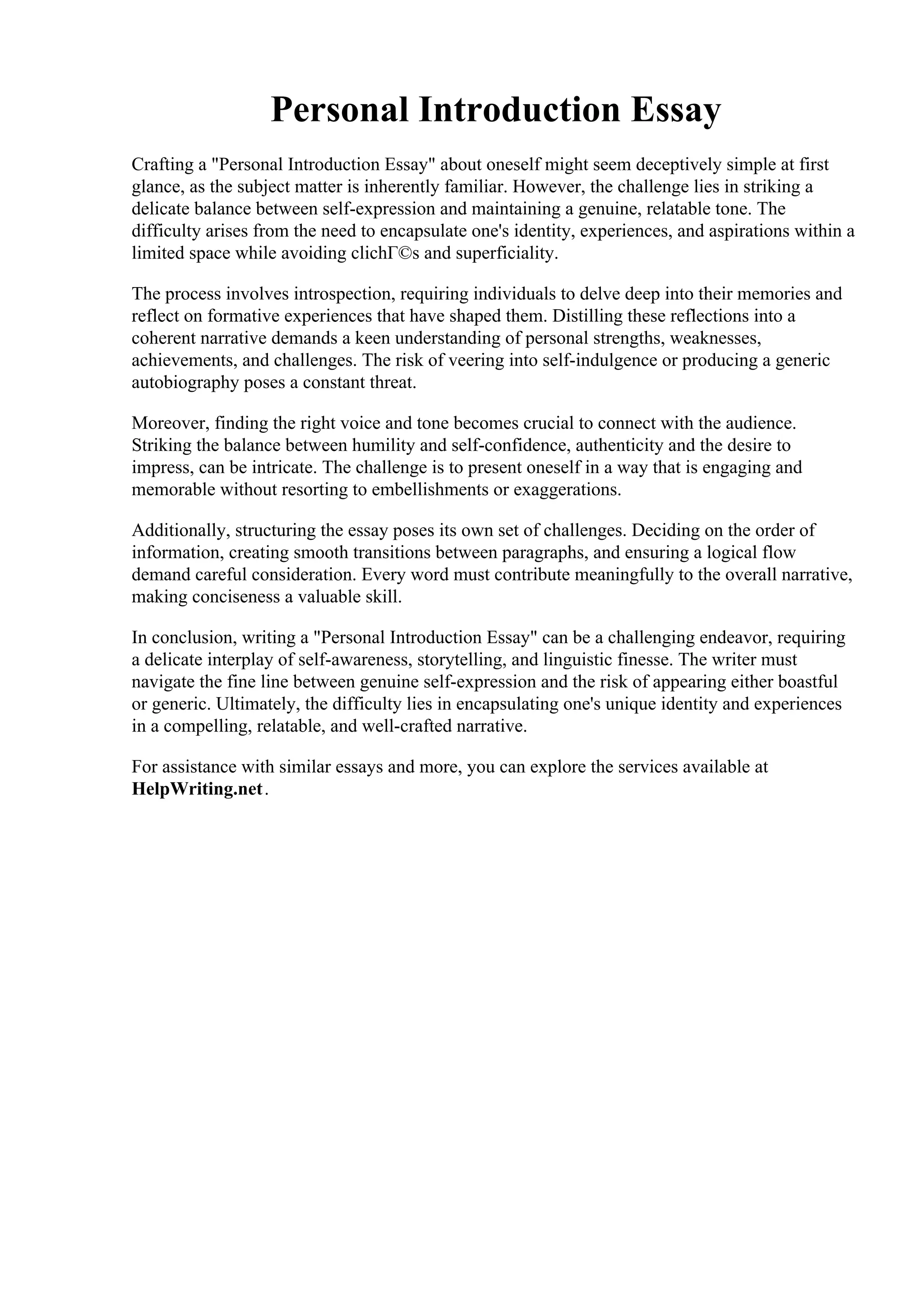 Personal Introduction Essay | PDF