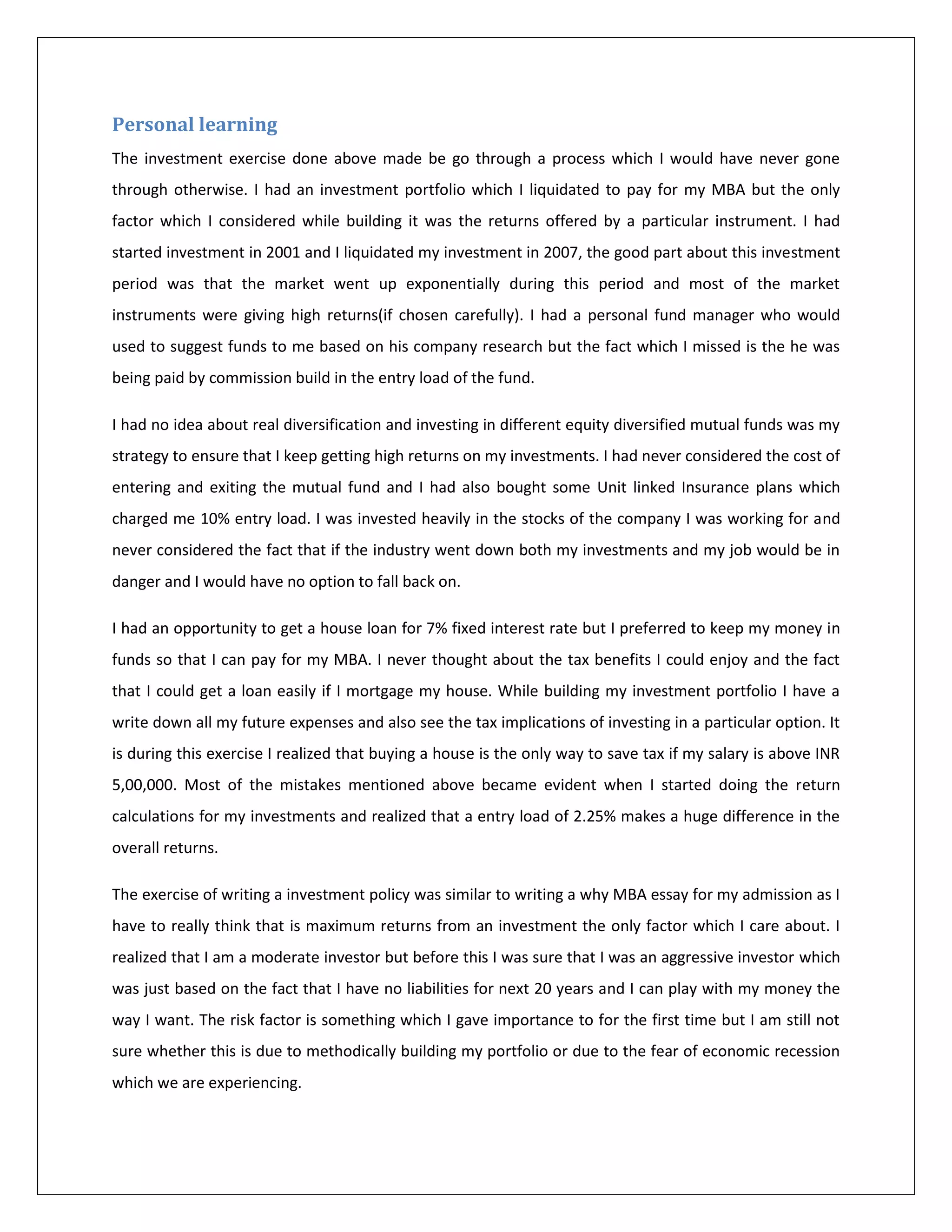 Personal Investment Portfolio