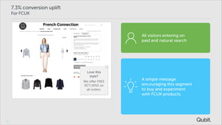 7.3% conversion uplift
For FCUK

All visitors entering on
paid and natural search

A simple message
encouraging this segment
to buy and experiment
with FCUK products.

57

 
