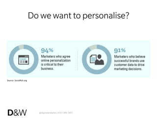 @digitalandwise | 0161 946 3851
Do we want to personalise?
Source:	
  Socialﬁsh.org	
  
 
