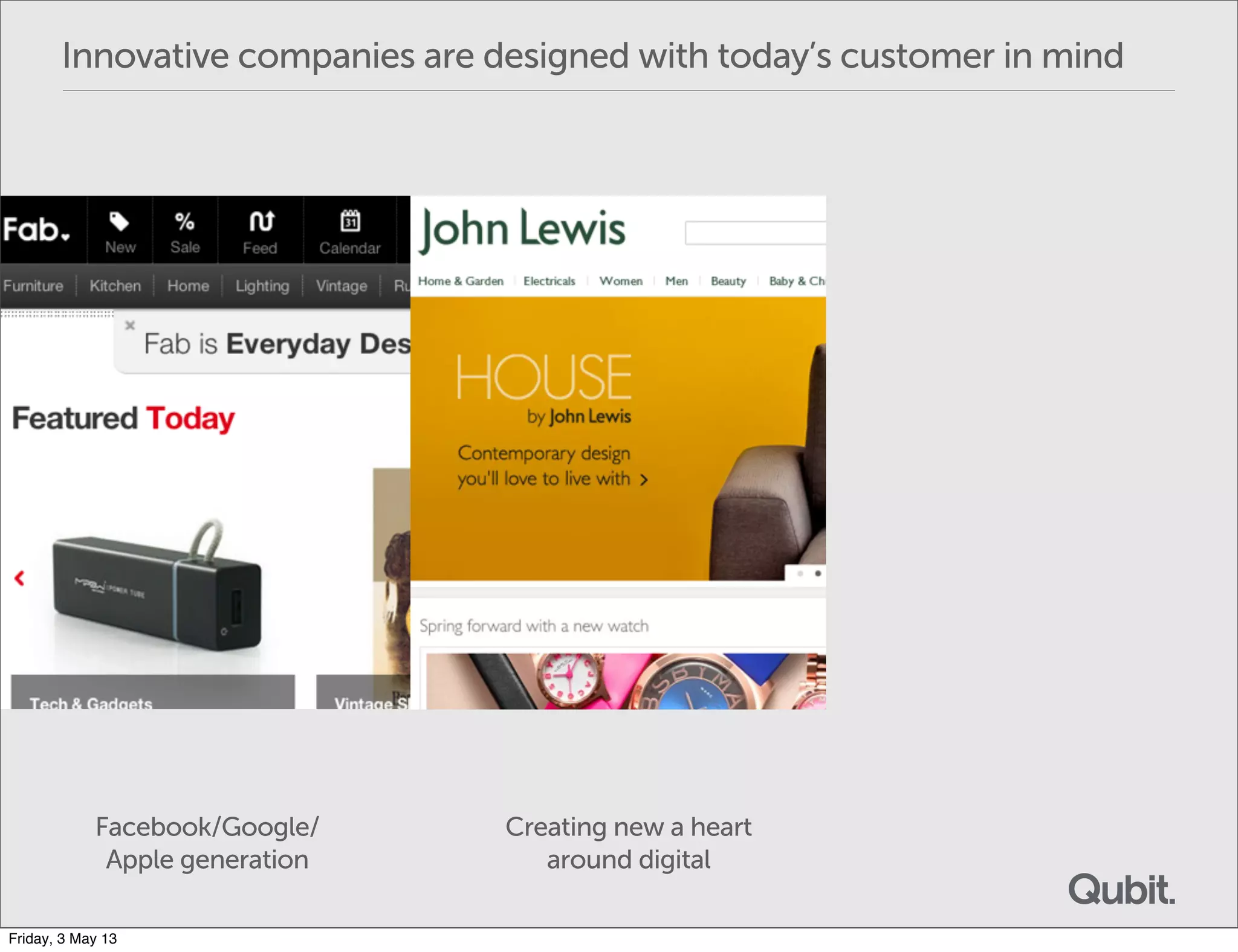 Creating new a heart
around digital
Facebook/Google/
Apple generation
Innovative companies are designed with today’s customer in mind
Friday, 3 May 13
 