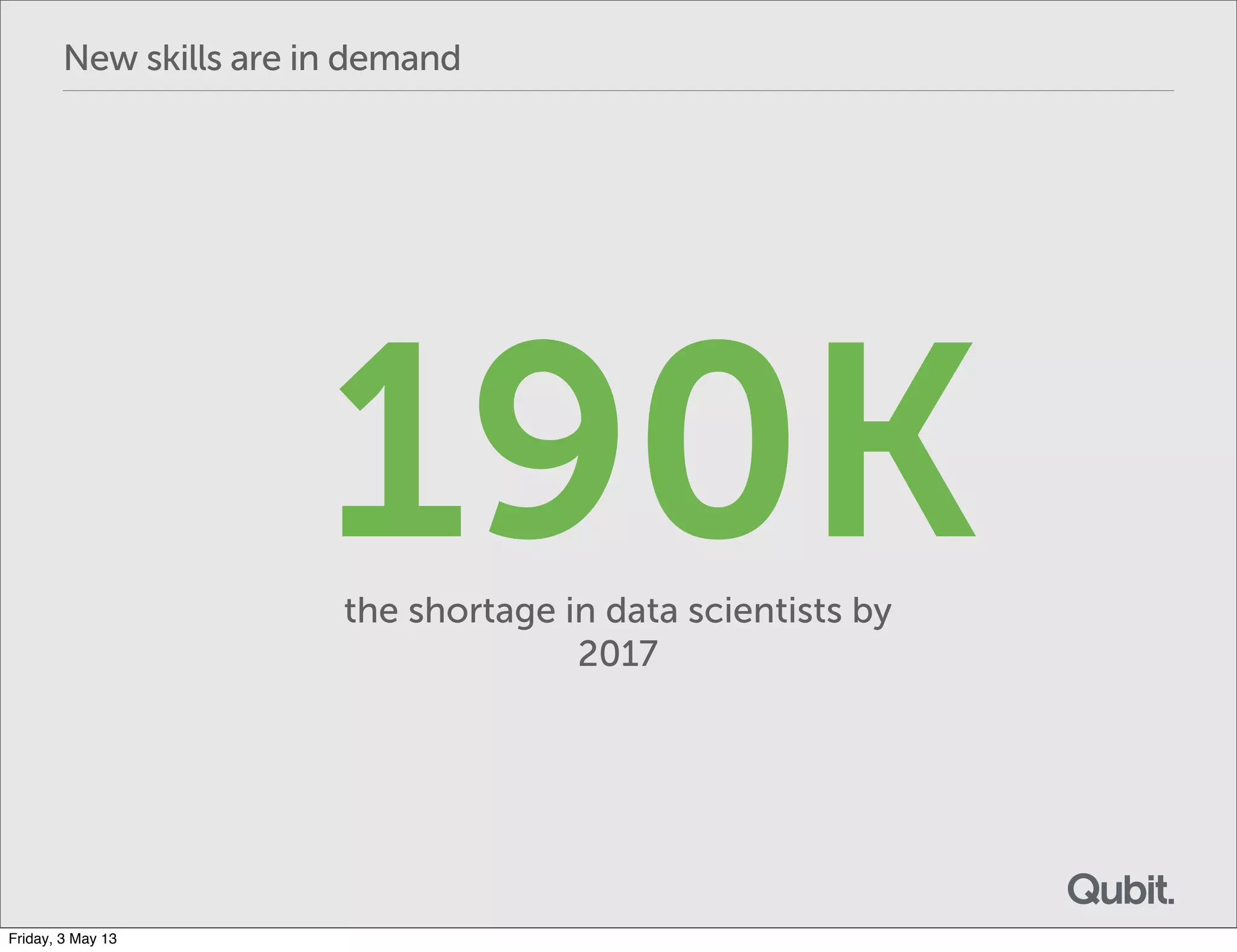 the shortage in data scientists by
2017
190K
New skills are in demand
Friday, 3 May 13
 