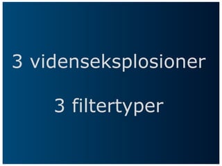 3 videnseksplosioner
3 filtertyper
 
