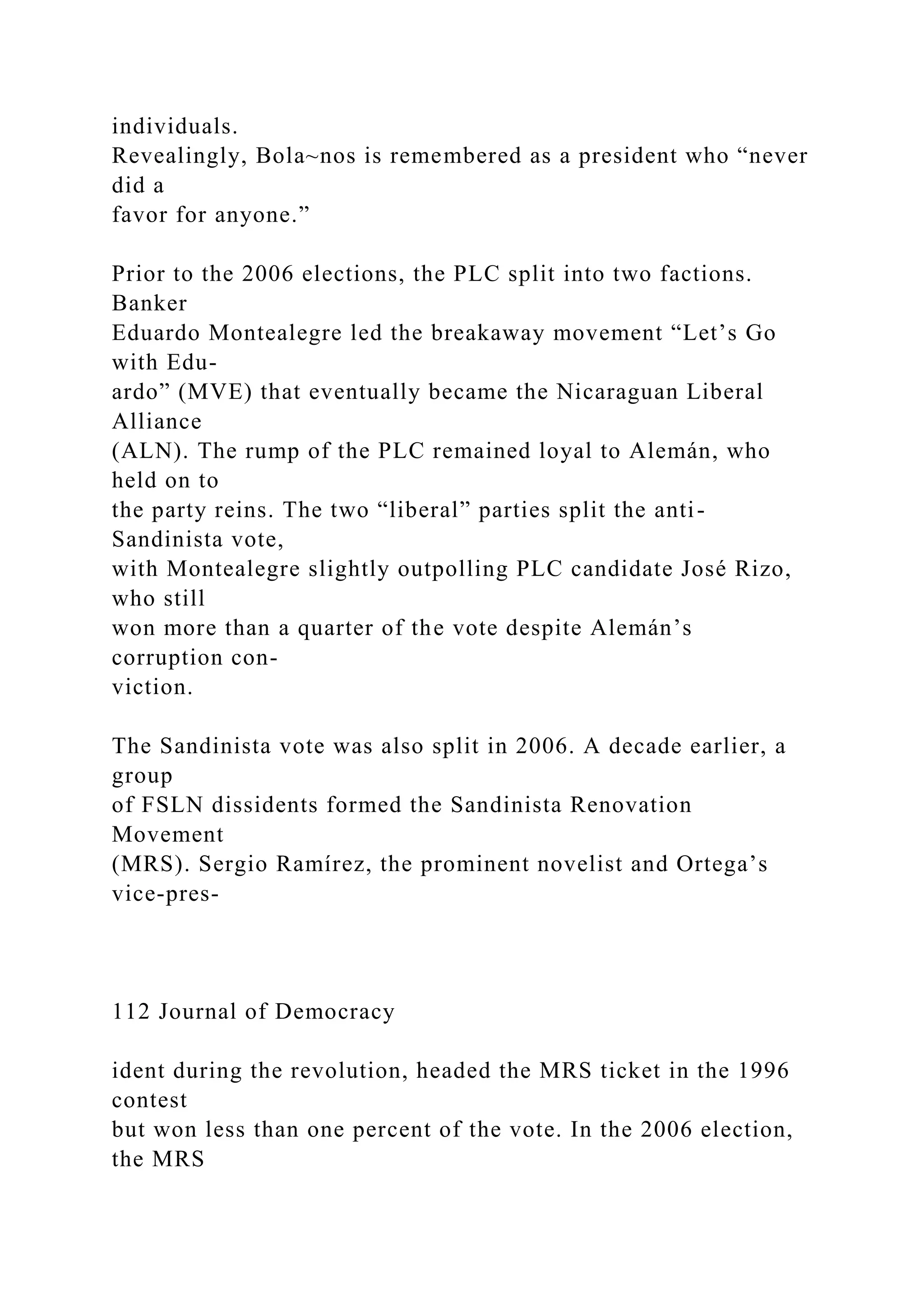 Personalism and Populism in NicaraguaForrest D. Colburn, A.docx