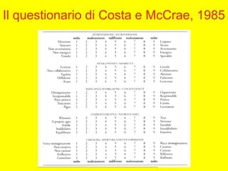 Il questionario di Costa e McCrae, 1985
 