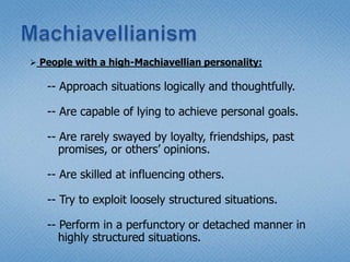 The Big Five ModelThe Myers-Briggs Type IndicatorMyers-Briggs Type Indicator (MBTI)A personality test that taps four characteristics and classifies people into 1 of 16 personality types.Personality TypesExtroverted vs. Introverted (E or I)