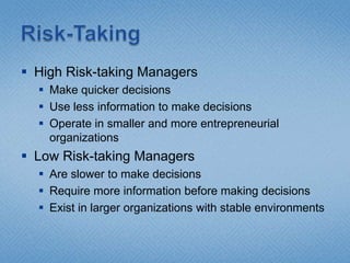 Judging vs. Perceiving (P or J)Extroverted  vs. IntrovertedExtroverted individuals are outgoing, sociable, and  assertive. Introverts are quiet and shy.Sensitive vs. IntuitiveSensing types are practical and prefer  routine and order. They focus  on details. Intuitive rely on unconscious processes and look at the “big picture”.Thinking vs. FeelingThinking types uses reason and logic to handle problems. Feelings types rely on their personal values and emotions.Judging  vs. PerceivingJudging types  want control, and prefer  their world to be ordered and structured. Perceiving types are flexible and spontaneous.