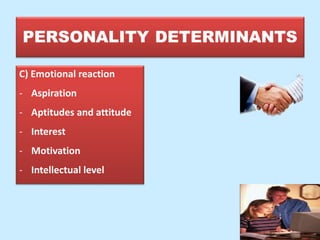 C) Emotional reaction
- Aspiration
- Aptitudes and attitude
- Interest
- Motivation
- Intellectual level
 