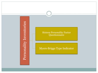 PersonalityInventories
Sixteen Personality Factor
Questionnaire
Myers-Briggs Type Indicator
 