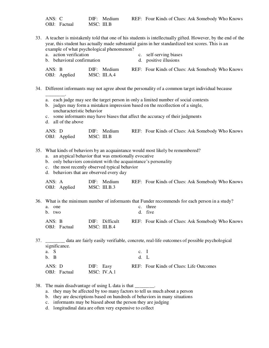 Personality Puzzle 6th Edition Funder Test Bank