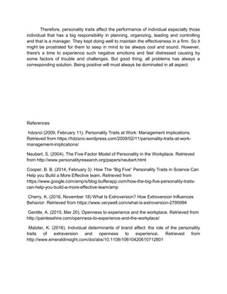 How various personality traits affect the managers thinking, feeling ...