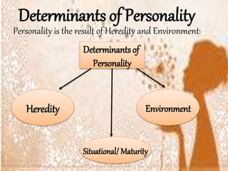 Determinants of Personality
(Personality is the result of Heredity and Environment)
Determinants of
Personality
Heredity Environment
Situational/ Maturity
 