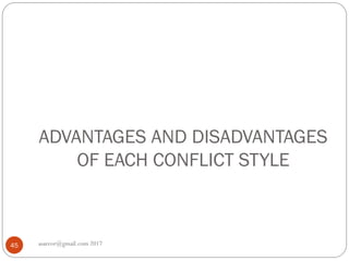 ADVANTAGES AND DISADVANTAGES
OF EACH CONFLICT STYLE
asareor@gmail.com 201745
 