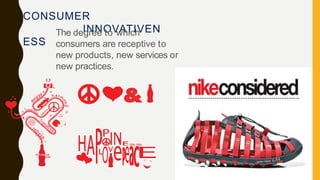 CONSUMER
INNOVATIVEN
ESS
The degree to which
consumers are receptive to
new products, new services or
new practices.
 
